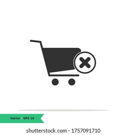 Shopping Cart with X / Block / Remove Icon Illustration. Shopping, Block / Remove Cart List Sign Symbol Logo Templete. Vector Icon EPS 10