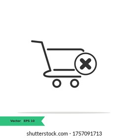 Shopping Cart with X / Block / Remove Icon Illustration. Shopping, Block / Remove Cart List Sign Symbol Logo Templete. Vector Icon EPS 10