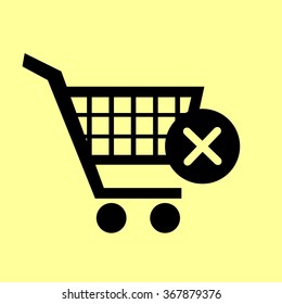 Shopping Cart and X Mark Icon, delete sign.  Flat style icon vector illustration.