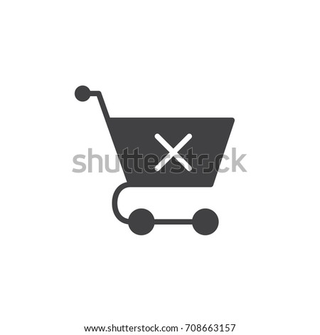 Shopping cart with x mark icon vector, filled flat sign, solid pictogram isolated on white. Clear shopping cart symbol, logo illustration. Pixel perfect vector graphics