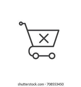 Shopping cart with x mark line icon, outline vector sign, linear style pictogram isolated on white. Clear shopping cart symbol, logo illustration. Editable stroke. Pixel perfect vector graphics