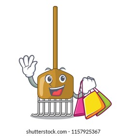 Shopping cartoon rake leaves with wooden stick