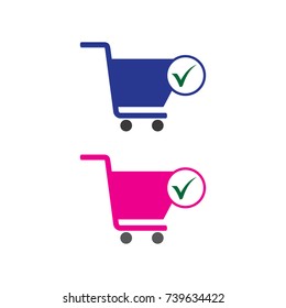 shopping carts with check mark vector icon