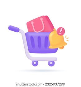 shopping carts and discount vouchers on purchases Special discount notification. 3D illustration.