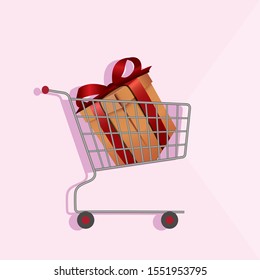 shopping carts full of shopping bags and gift boxes.  Vector.