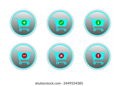 Shopping Carts icon collection (add, remove) simple flat design for app, ui, ux, web, button. Isolated on white background.