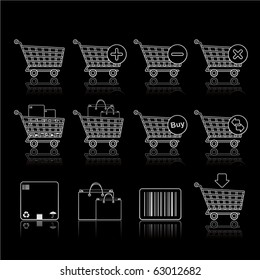 Shopping Carts icon set 21 - Strokes Black Series.  Vector EPS 8 format, easy to edit.