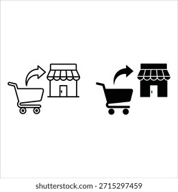 Carrinhos de compras apontando para frente de loja com setas