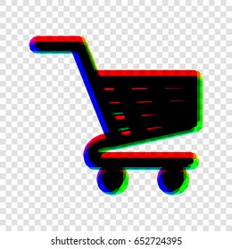 Shopping carts sign. Vector. Black icon with red-green-blue contours on transparent background.
