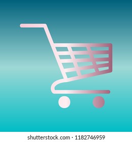 Shopping carts sign. Vector. Pink bronze gradient icon at turquoise gradient background.