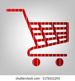 Shopping carts sign. Vector. Vertically divided icon with colors from reddish gradient in gray background with light in center.