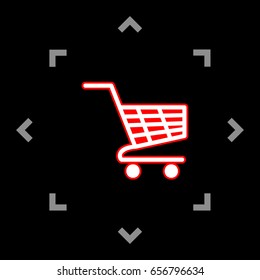 Shopping carts sign. Vector. White icon in gray focus like mandala on black background.