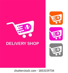 Carro/carro de compras con letra U inicial e icono de velocidad de entrega para el producto de entrega de servicio tienda online