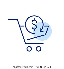 Shopping with cash back. Cart with dollar sign. Pixel perfect, editable stroke 
