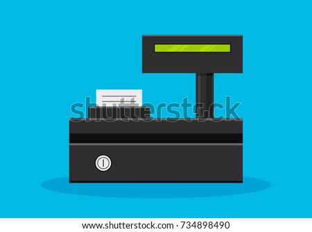 Shopping cash register machine with a digital display. Flat style design. Vector illustration.