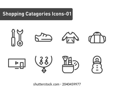 Shopping categories elements outline icon set isolated on white background ep01