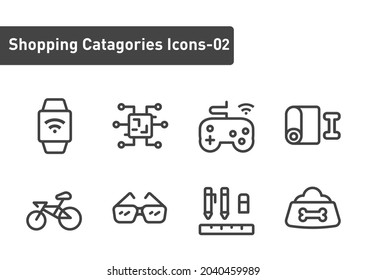 Categorías de compras elementos contorno conjunto de iconos aislado en fondo blanco ep02