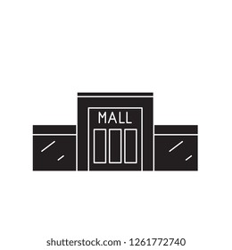 Shopping center black vector concept icon. Shopping center flat illustration, sign