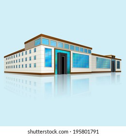 shopping center with reflection on blue background