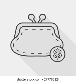 shopping change purse flat icon with long shadow, line icon