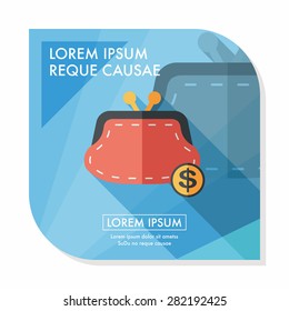 shopping change purse flat icon with long shadow,eps10