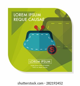 shopping change purse flat icon with long shadow,eps10