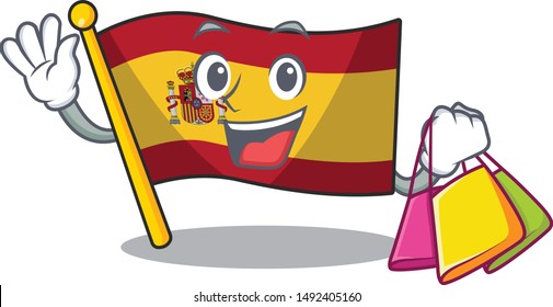 Shopping character spain flag is stored cartoon drawer