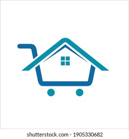 Einkaufsplan mit Haus in der Mitte, einfache Wohnung und abstraktes Design-Logo.