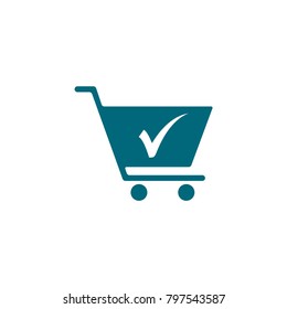 shopping chart icon in trendy flat style, trolley symbol, check mark in trolley conception 