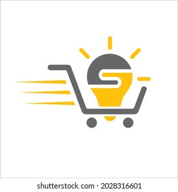 Cartel de compras con bombilla o lámpara para el logotipo de la compra eléctrica.