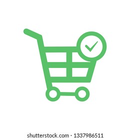 Shopping chart in trendy flat style - shopping chart vector icon, check mark in trolley icon