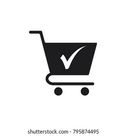 shopping chart in trendy flat style, shopping chart vector icon, trolley symbol, check mark in trolley icon 