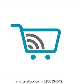 shopping chart with Wifi symbol in the middle. flat and simple design.