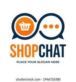 Shopping chat vector logo template. This design use speak and bag store symbol. Suitable for business.