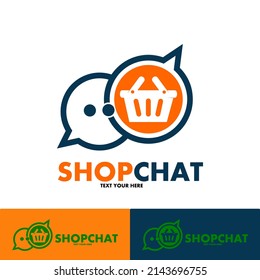 Shopping chat vector logo template. This design use speak and bag store symbol. Suitable for business