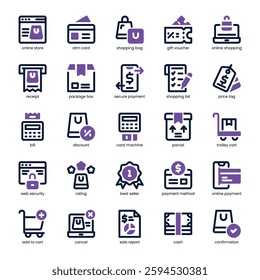 Shopping Checkout Icon pack for your website, mobile, presentation, and logo design. Shopping Checkout Icon dual tone design. Vector graphics illustration and editable stroke.