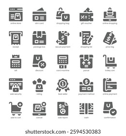Shopping Checkout Icon pack for your website, mobile, presentation, and logo design. Shopping Checkout Icon solid design. Vector graphics illustration and editable stroke.