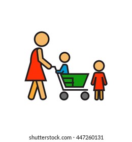 Shopping with Children Line Icon