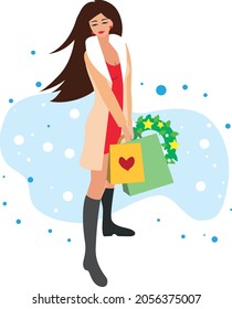 Shopping Christmas Girl vector illustration