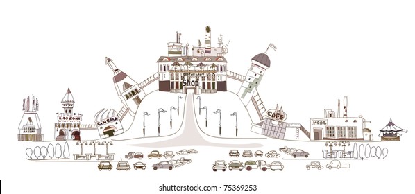 shopping city illustration