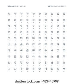 Shopping clear line, illustrations, icons, backgrounds and graphics. The icons pack is black and white, flat, vector, pixel perfect, minimal, suitable for web and print. 