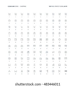 Shopping clear line, illustrations, icons, backgrounds and graphics. The icons pack is black and white, flat, vector, pixel perfect, minimal, suitable for web and print. 