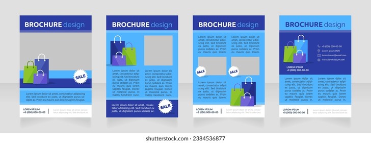 Shopping for clothes online blank brochure design. Template set with copy space for text. Premade corporate reports collection. Editable 4 paper pages. Ubuntu Bold, Raleway Regular fonts used