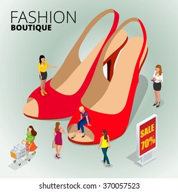 Shopping in clothes store. Fashion Boutique. Can be used for advertisement, infographics, game or mobile apps icon.