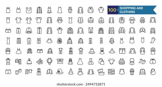Shopping and clothing icon set. Outline icon collection. Editable vector stroke.