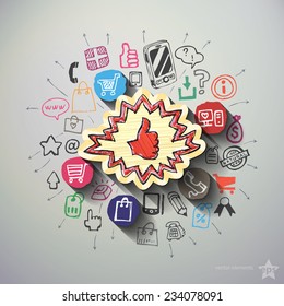 Shopping collage with icons background. Vector illustration