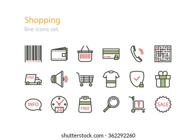 Shopping. Color line icons set. Stock vector.