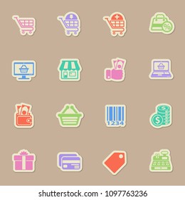 shopping color vector icons on paper stickers