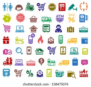 Shopping colored icons, vector illustrations