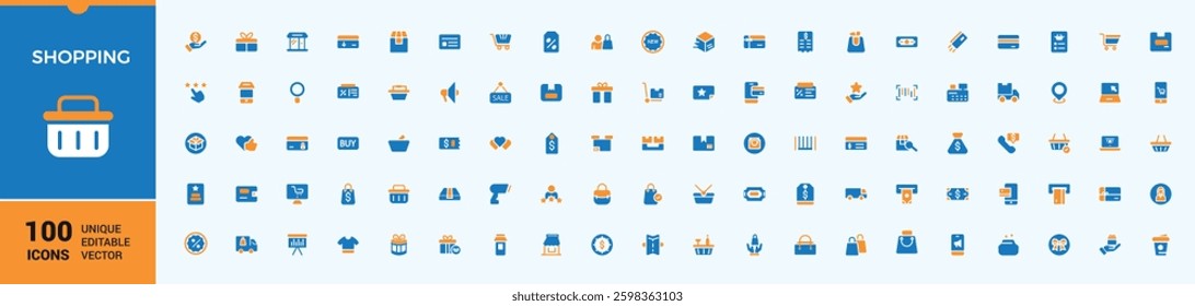 Shopping colorful icon set. E-Commerce modern icons collections. Flat icon. Vector artwork and illustration. Conceptual pictogram and infographic.